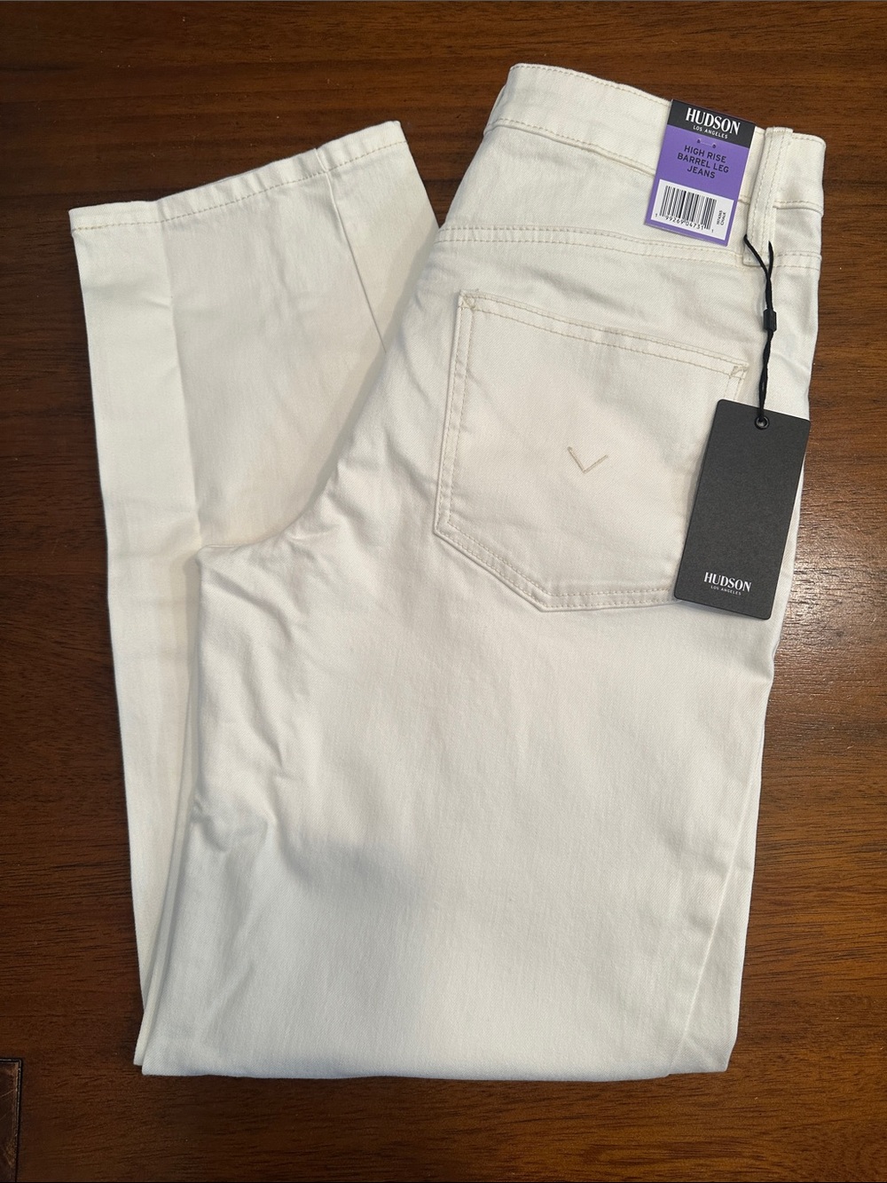 Hudson White High-Rise barrel leg jeans